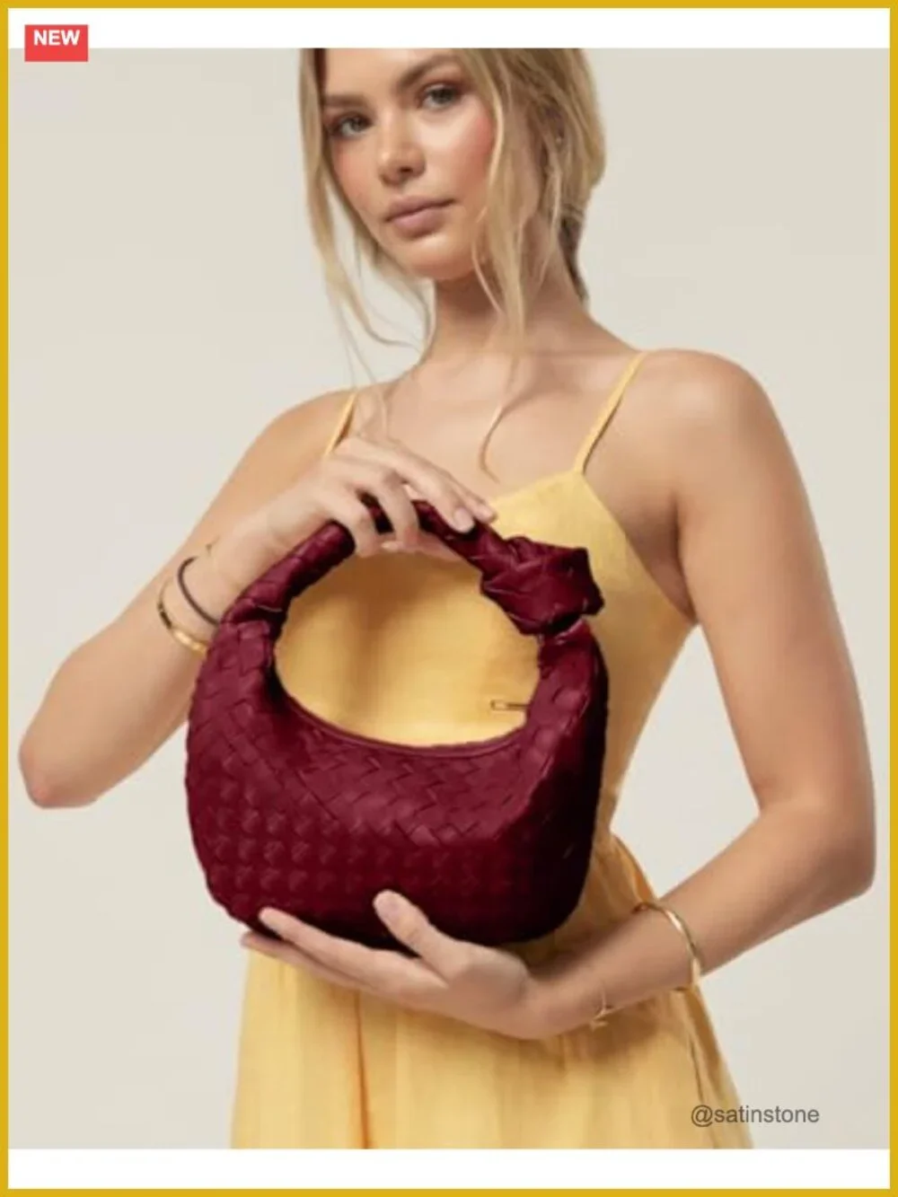 Woven Vegan Leather Knotted Top Handle Hobo Bag Clutch with Zipper